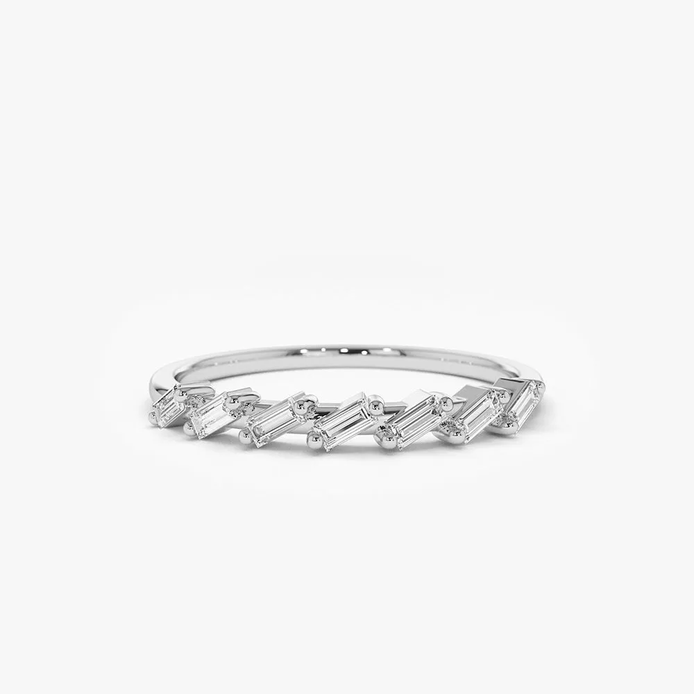 14k 7 Stone Slanted Baguette Diamond Ring