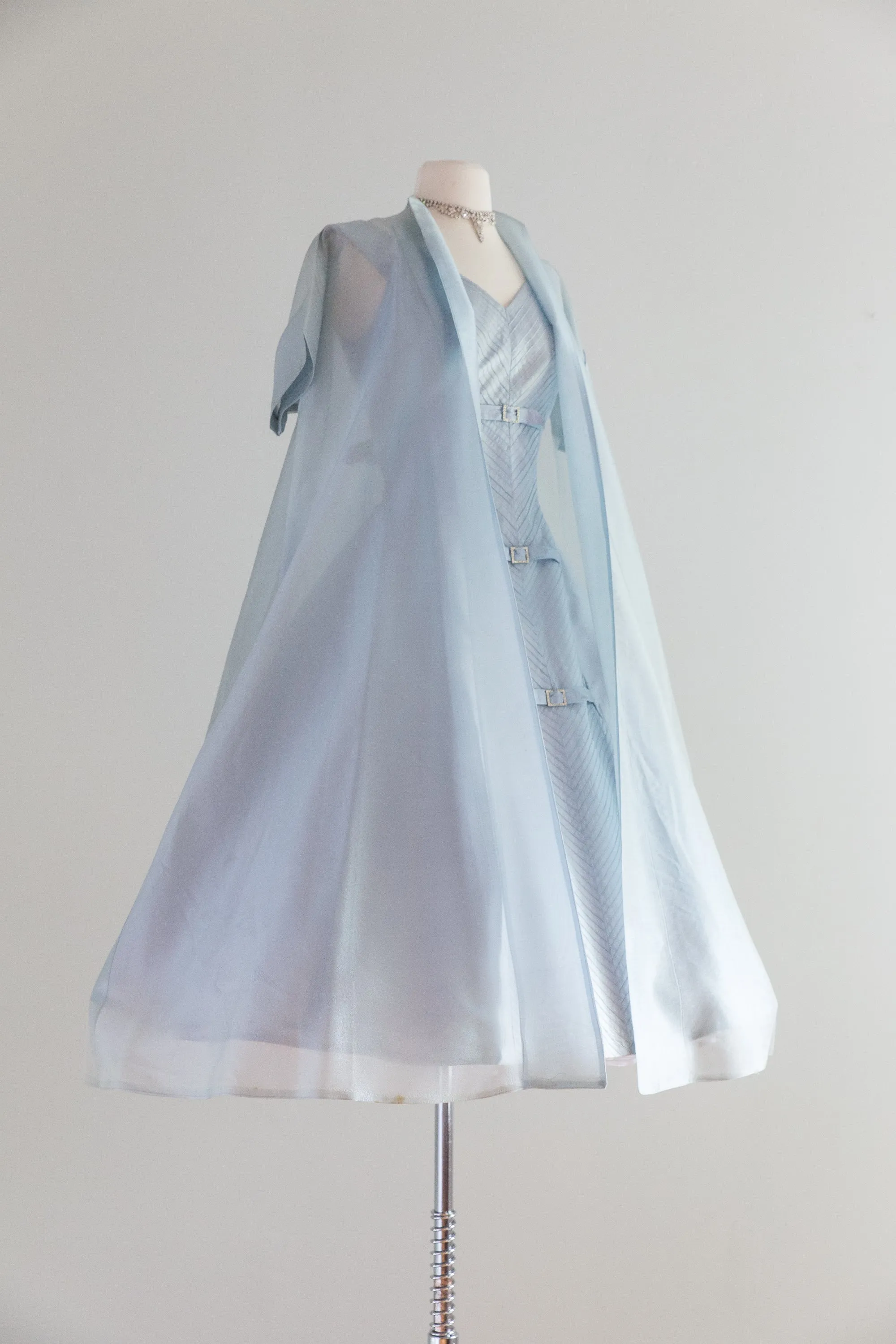 1950's Hydrangea Silk Organza Party Dress With Sheer Jacket / Waist 27