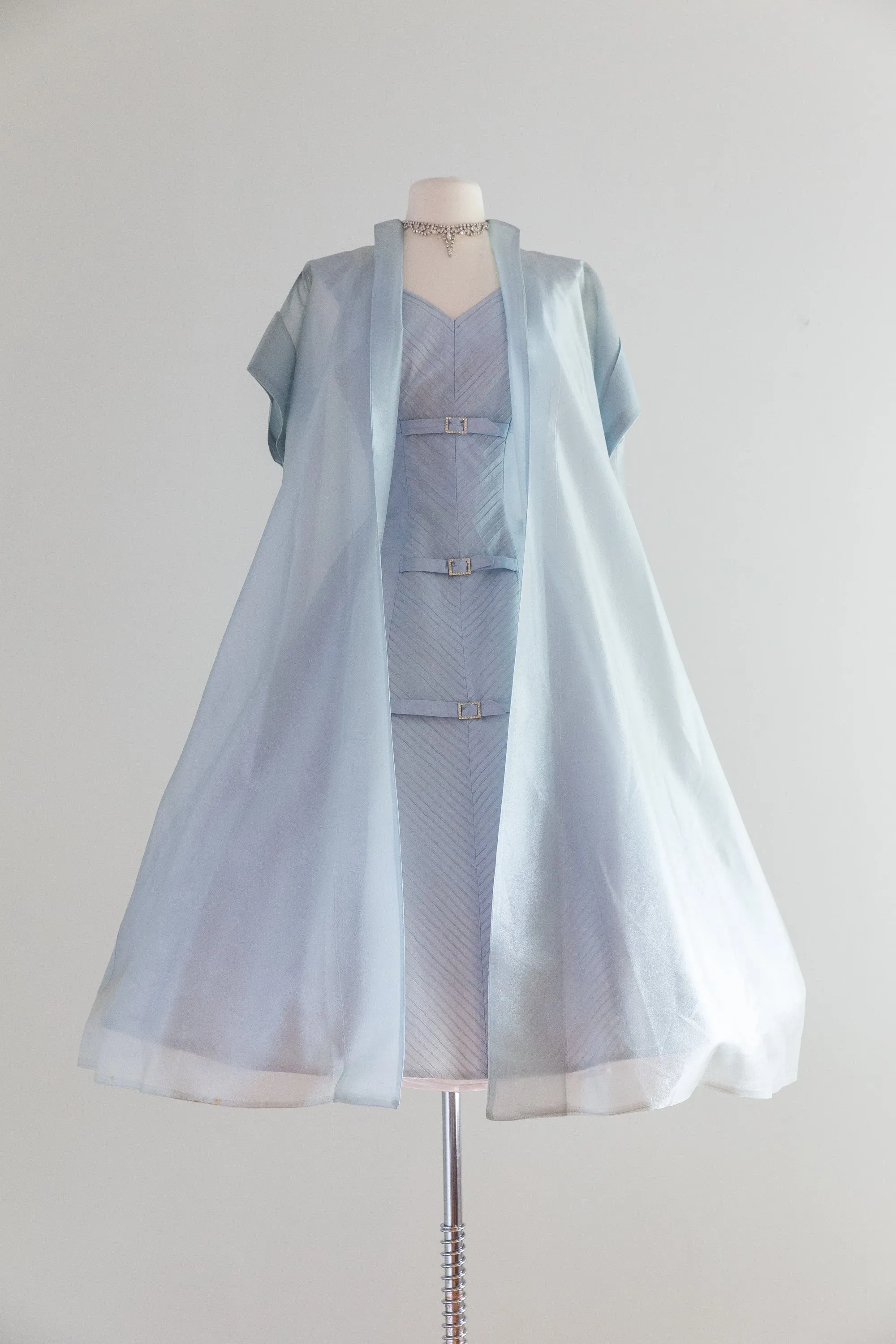 1950's Hydrangea Silk Organza Party Dress With Sheer Jacket / Waist 27