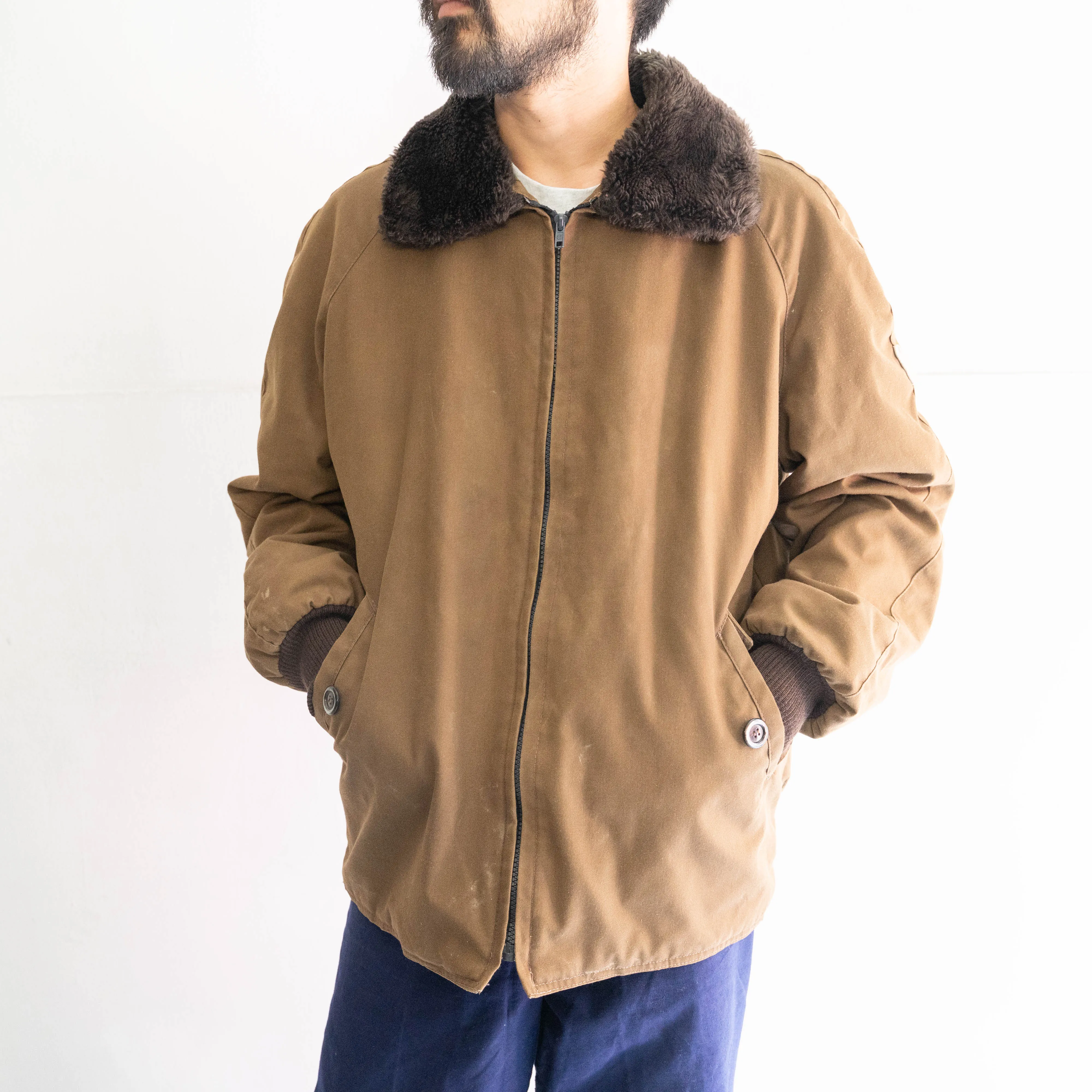 1970-80s brown color zip up work blouson "fur-piece"