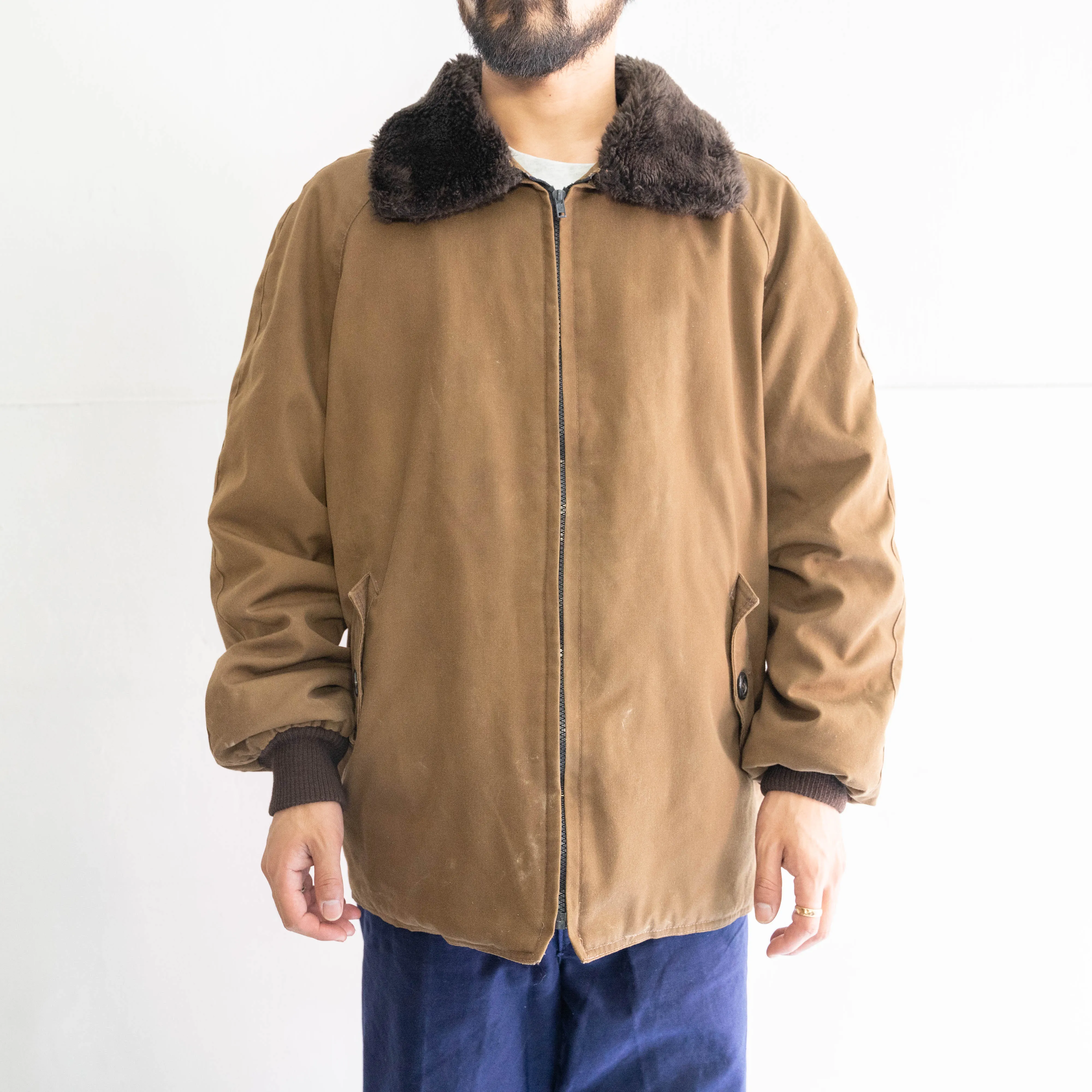 1970-80s brown color zip up work blouson "fur-piece"