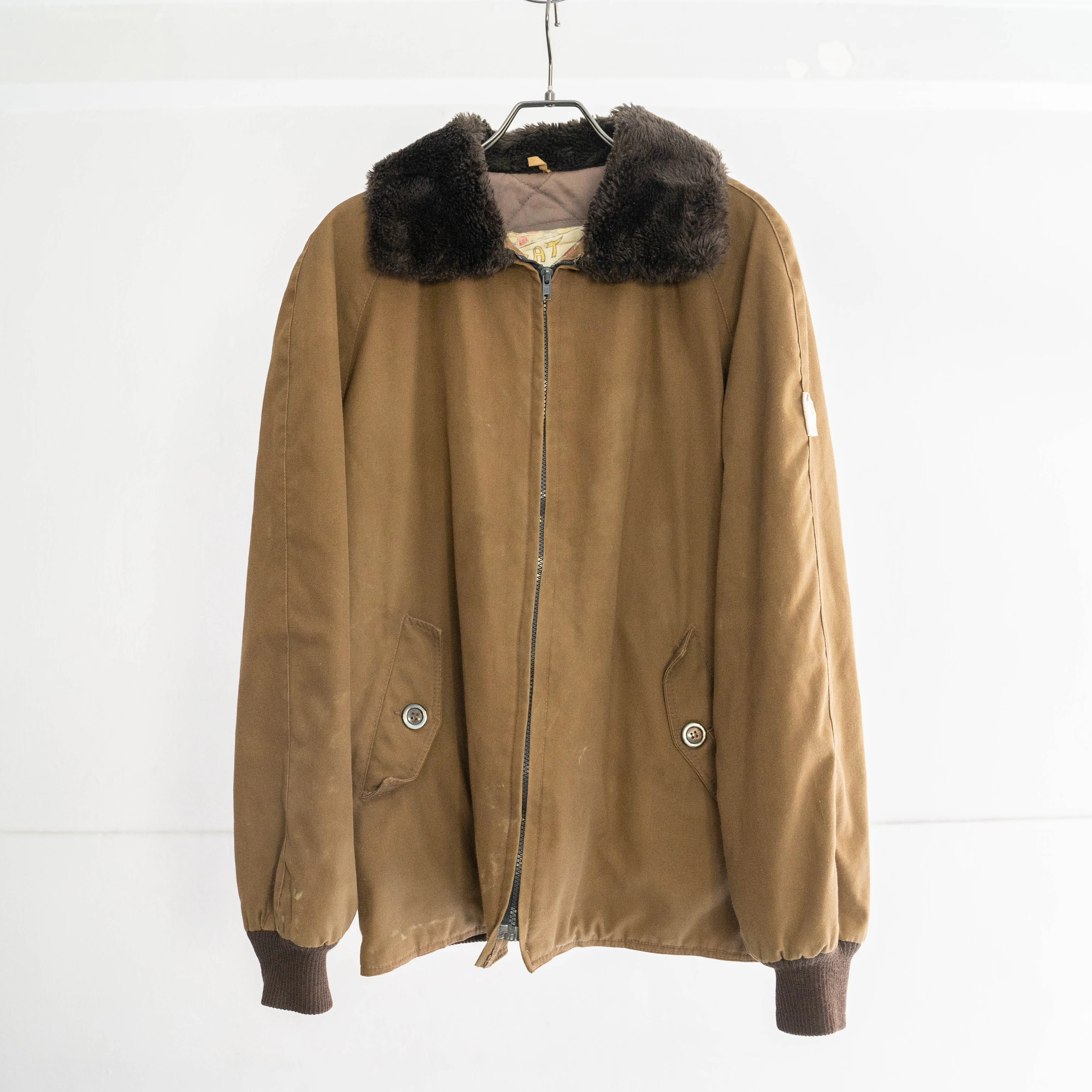 1970-80s brown color zip up work blouson "fur-piece"