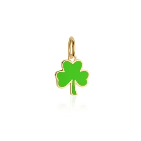 3 leaf Clover Charm Green Enamel Solid Gold Mini