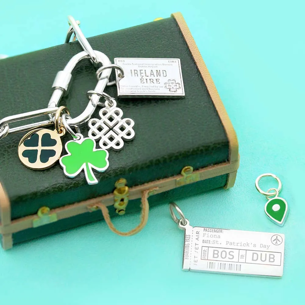 3 leaf Clover Charm Green Enamel Solid Gold Mini