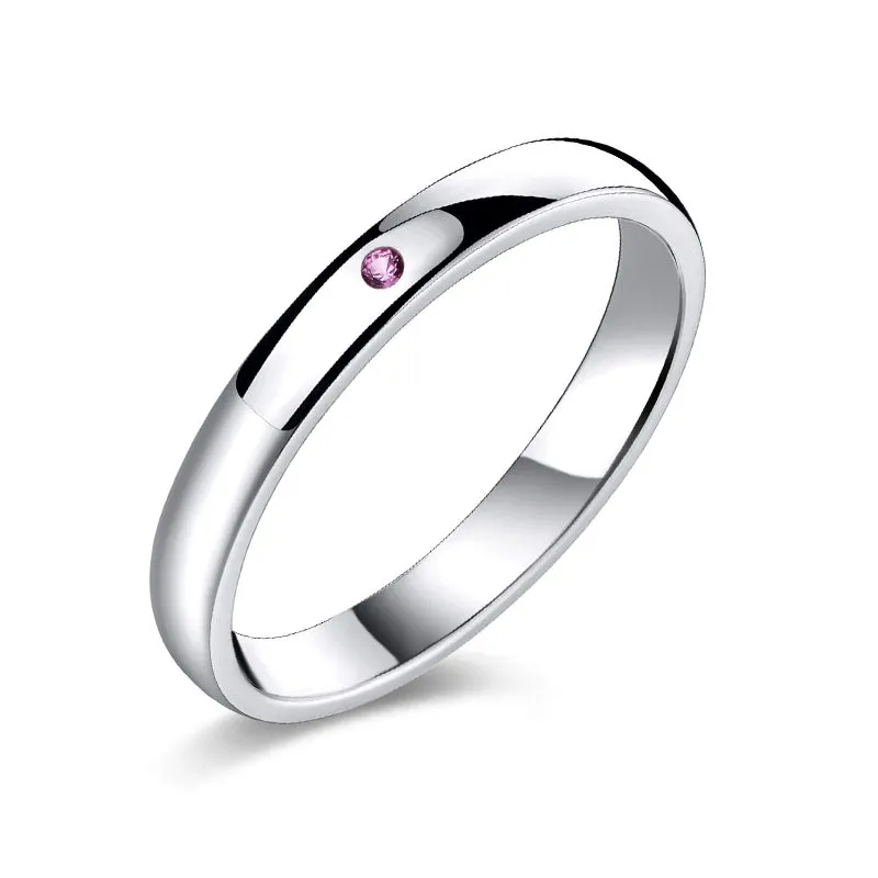 3mm Sterling Silver High Polished Plain Dome Ruby Wedding Ring