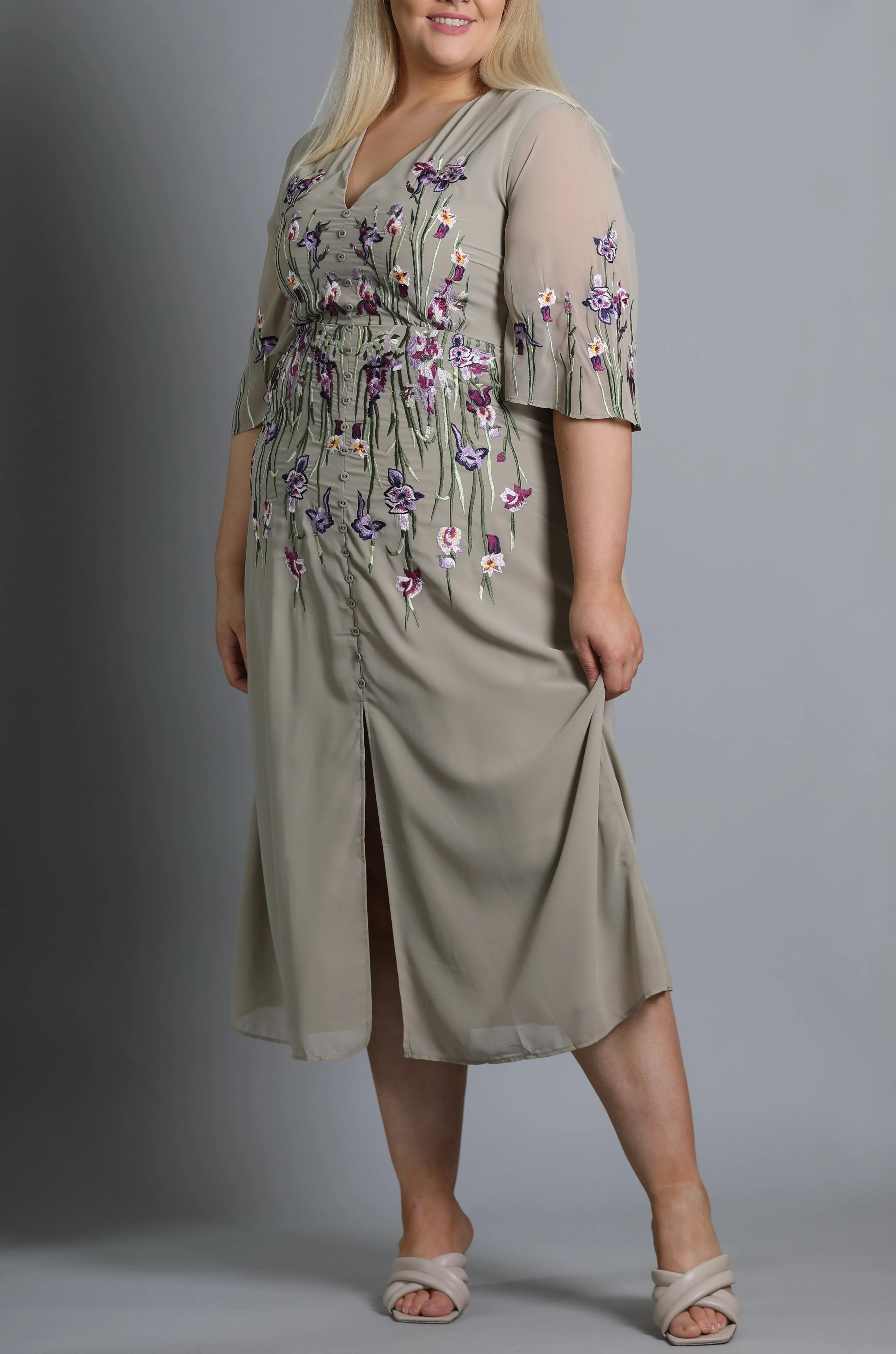 Adelaide Embroidered Midi Dress In Sage Green