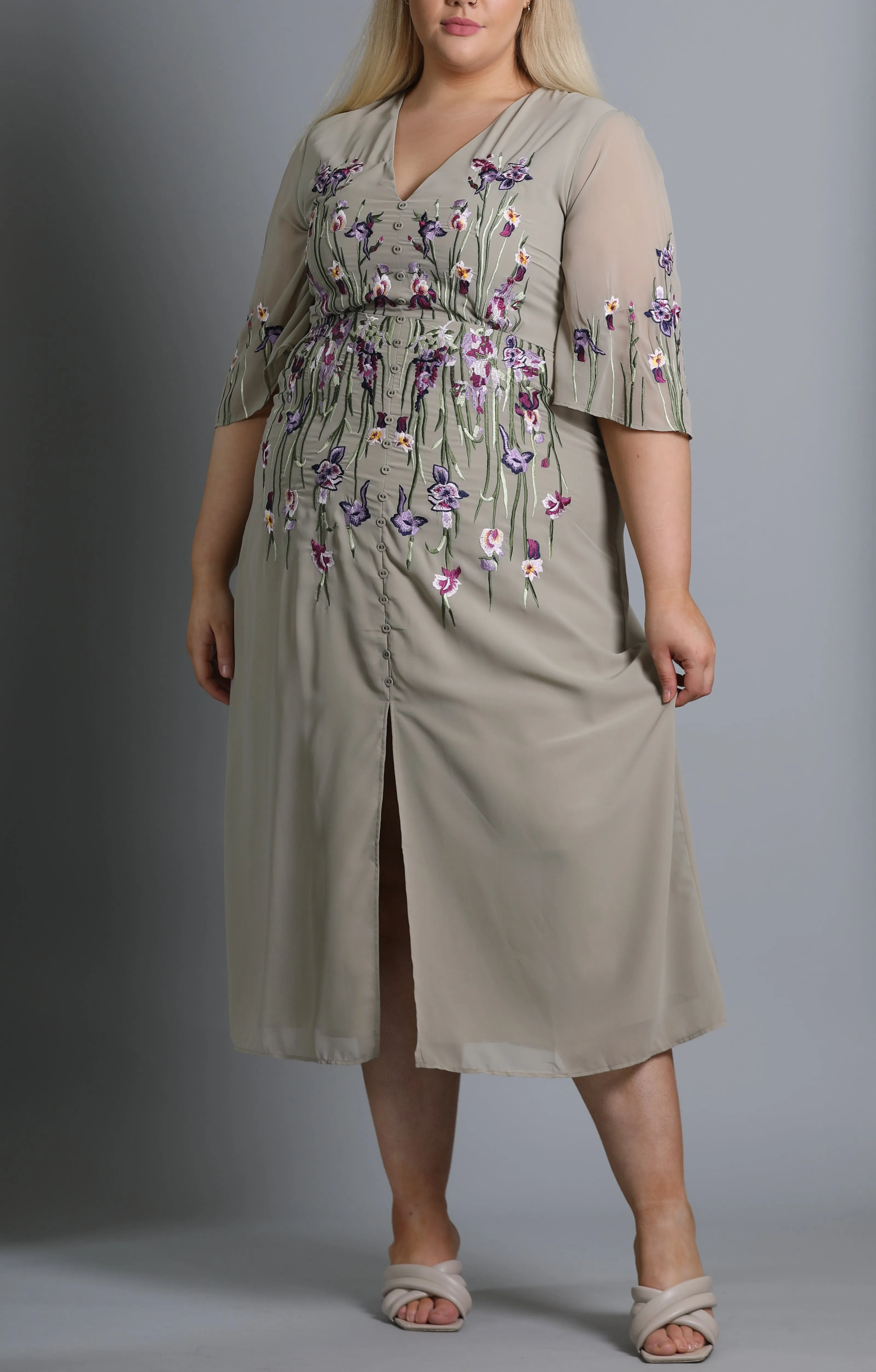 Adelaide Embroidered Midi Dress In Sage Green