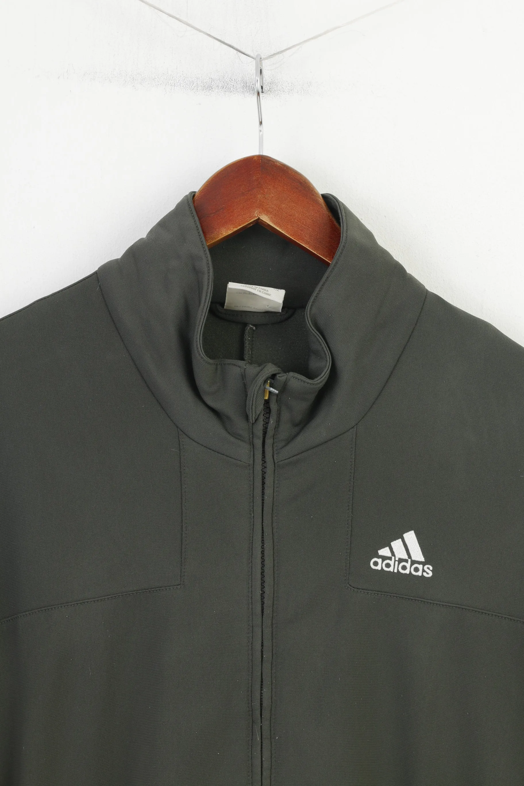 Adidas Men 44 L Sweatshirt Full Zipper Grey Sportswear Vintage Training 3 Stripes Top