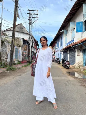 Anjana in Hand Embroidery Chikankari Long Kurti for Women in White