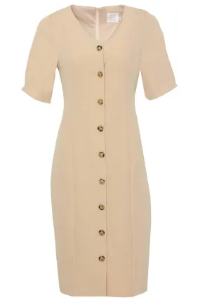 Balloon Sleeve Button Down Dress Beige