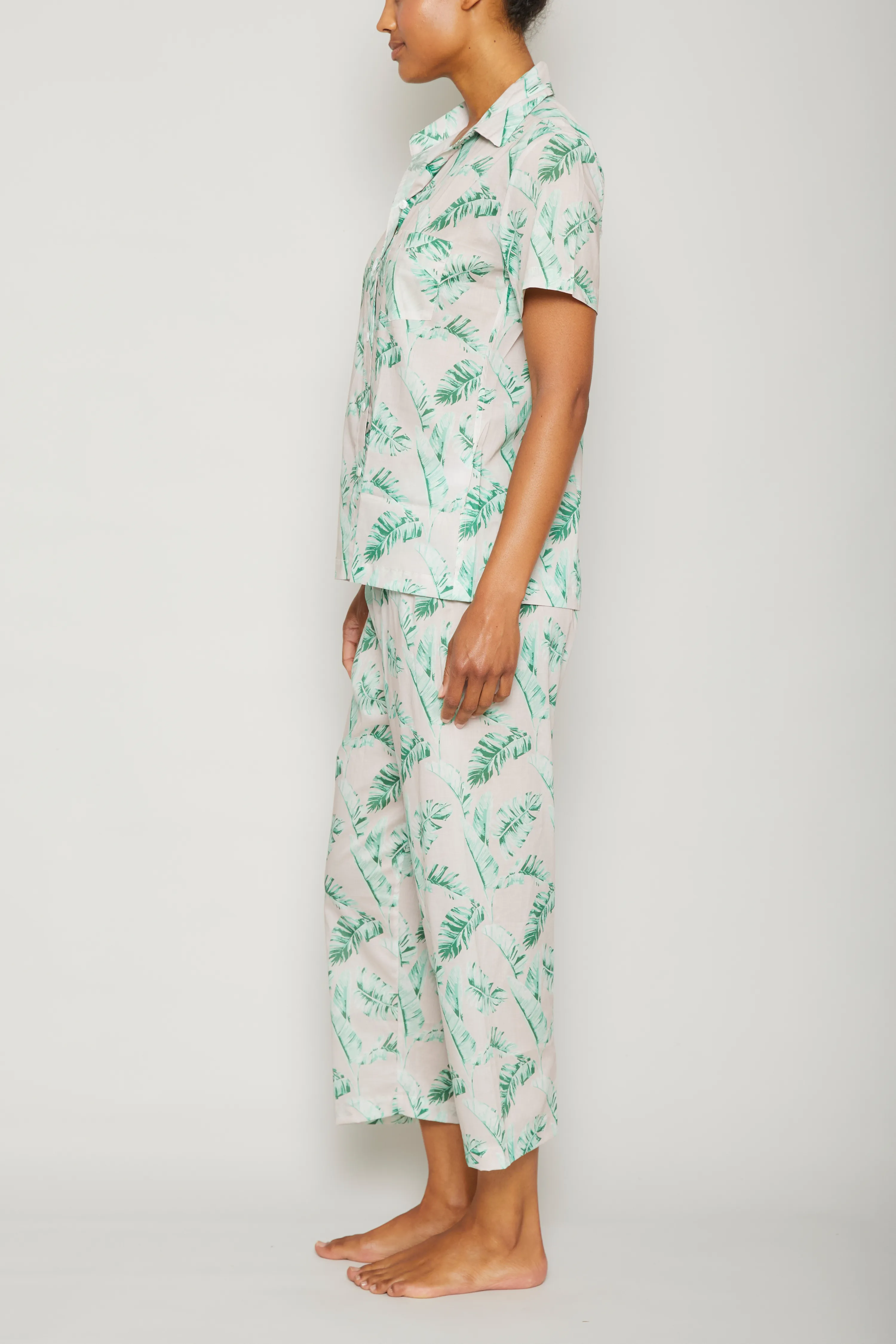 Banana Leaves Short Sleeve /Cropped Pant PJ Set - Pink