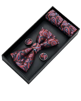 Blue and Red Paisley Bowtie Set