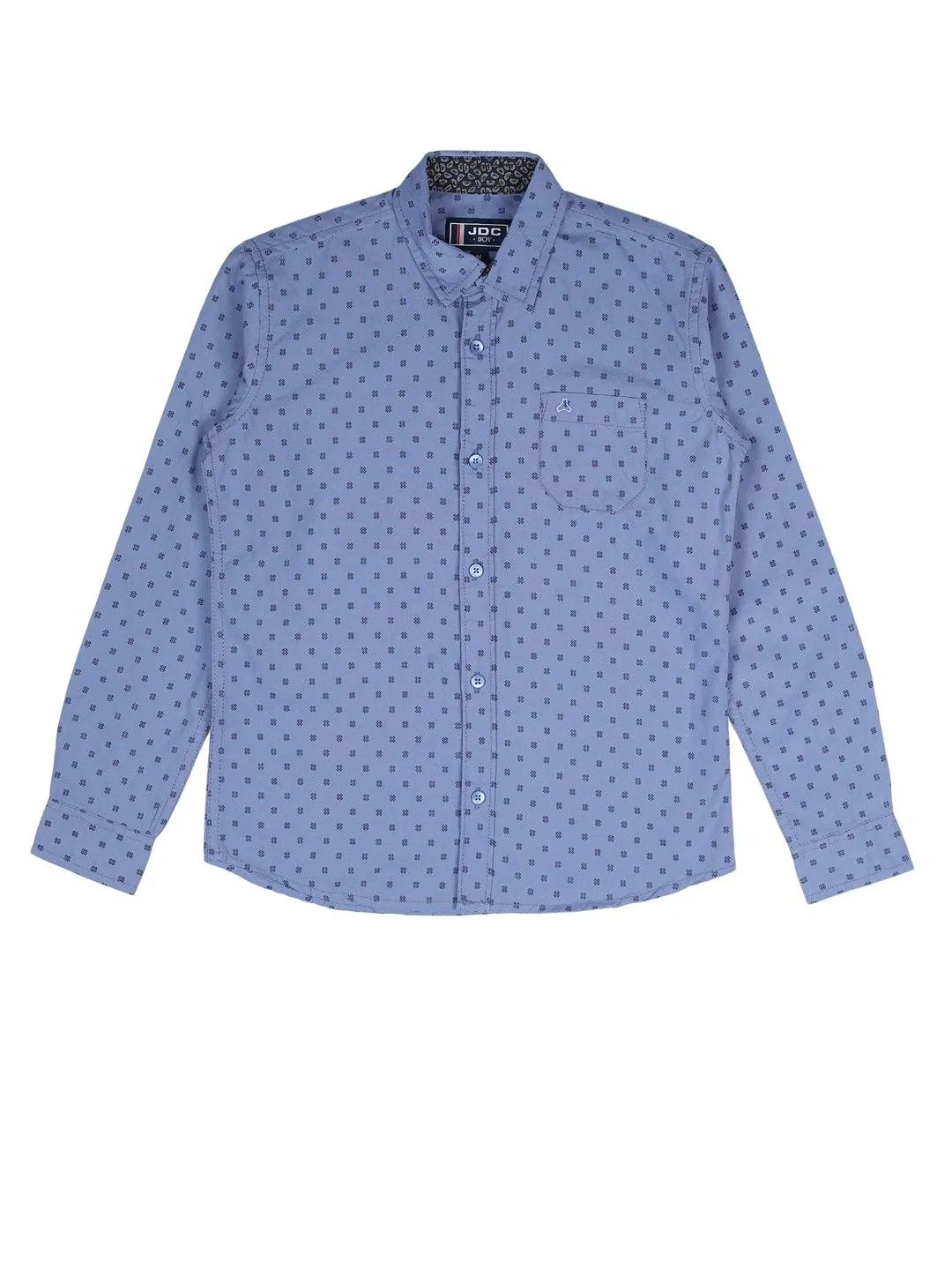 BOY'S BLUE PRINTED REGULAR FIT SHIRT