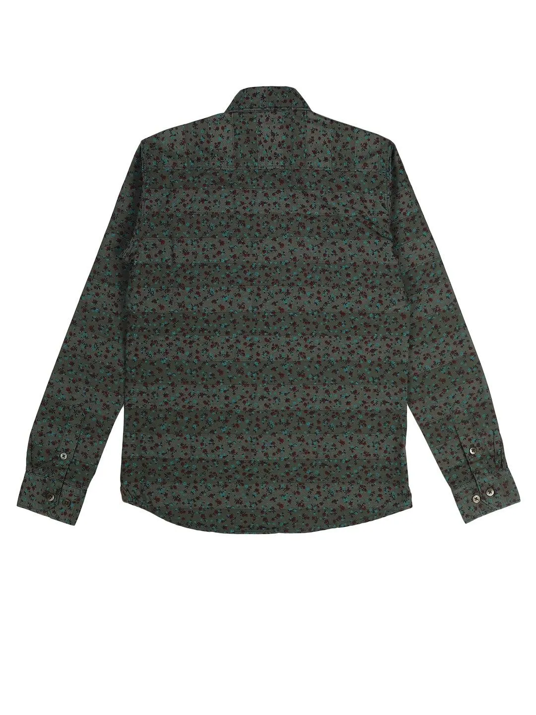 BOY'S GREEN DOBBY PRINT REGULAR FIT SHIRT