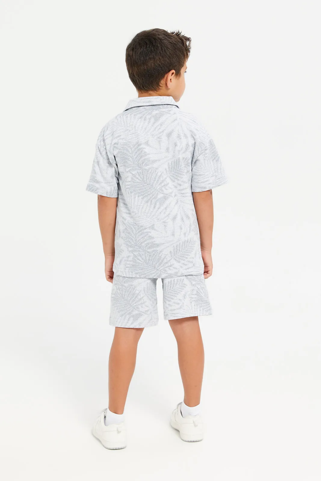 Boys Grey And White Printed Casual Set (3 Piece)