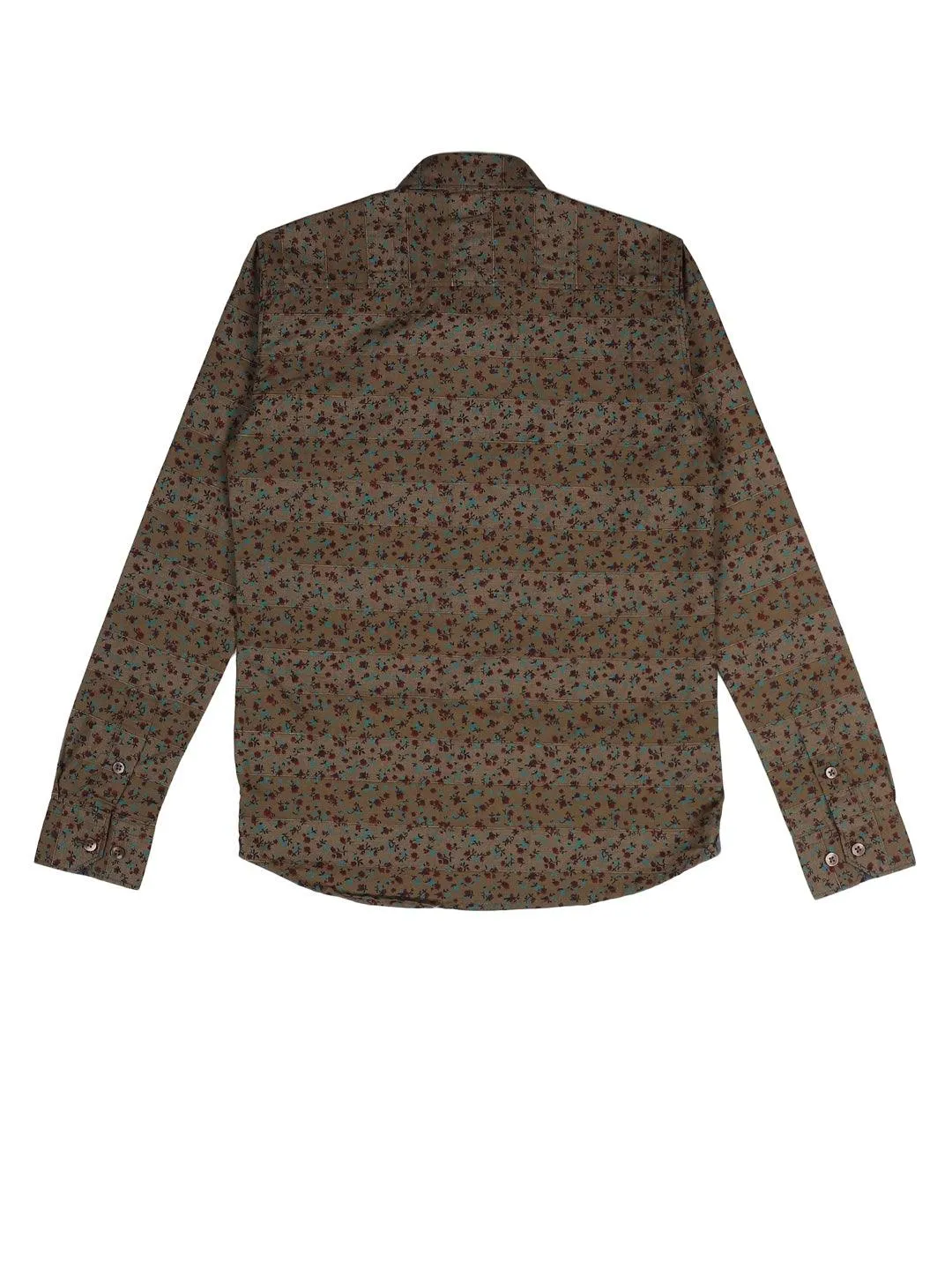 BOY'S KHAKI DOBBY PRINT REGULAR FIT SHIRT