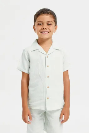 Boys Mint Green Textured Short Sleeve Shirt