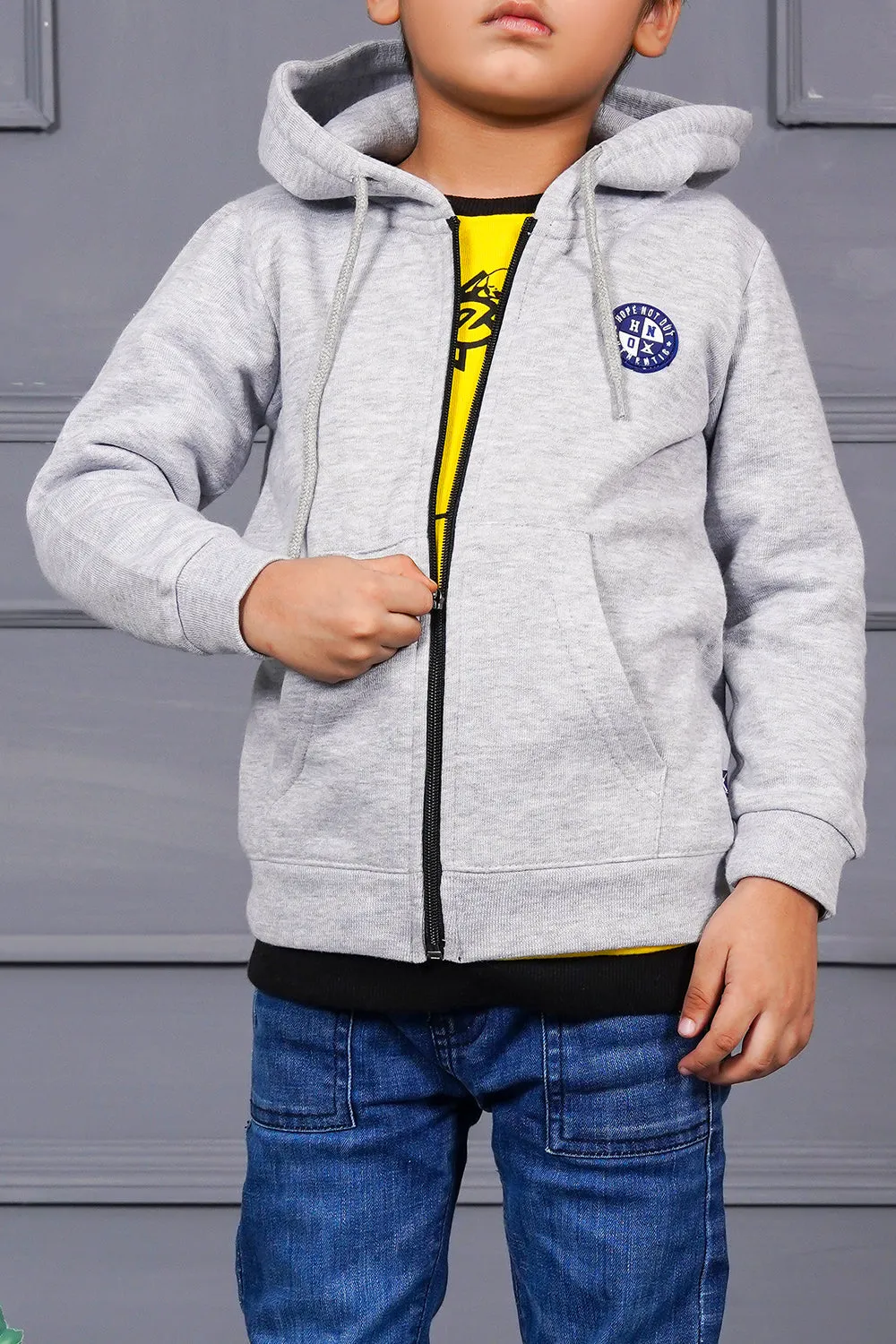 Boy'S Solid Grey Jumper Hoodie