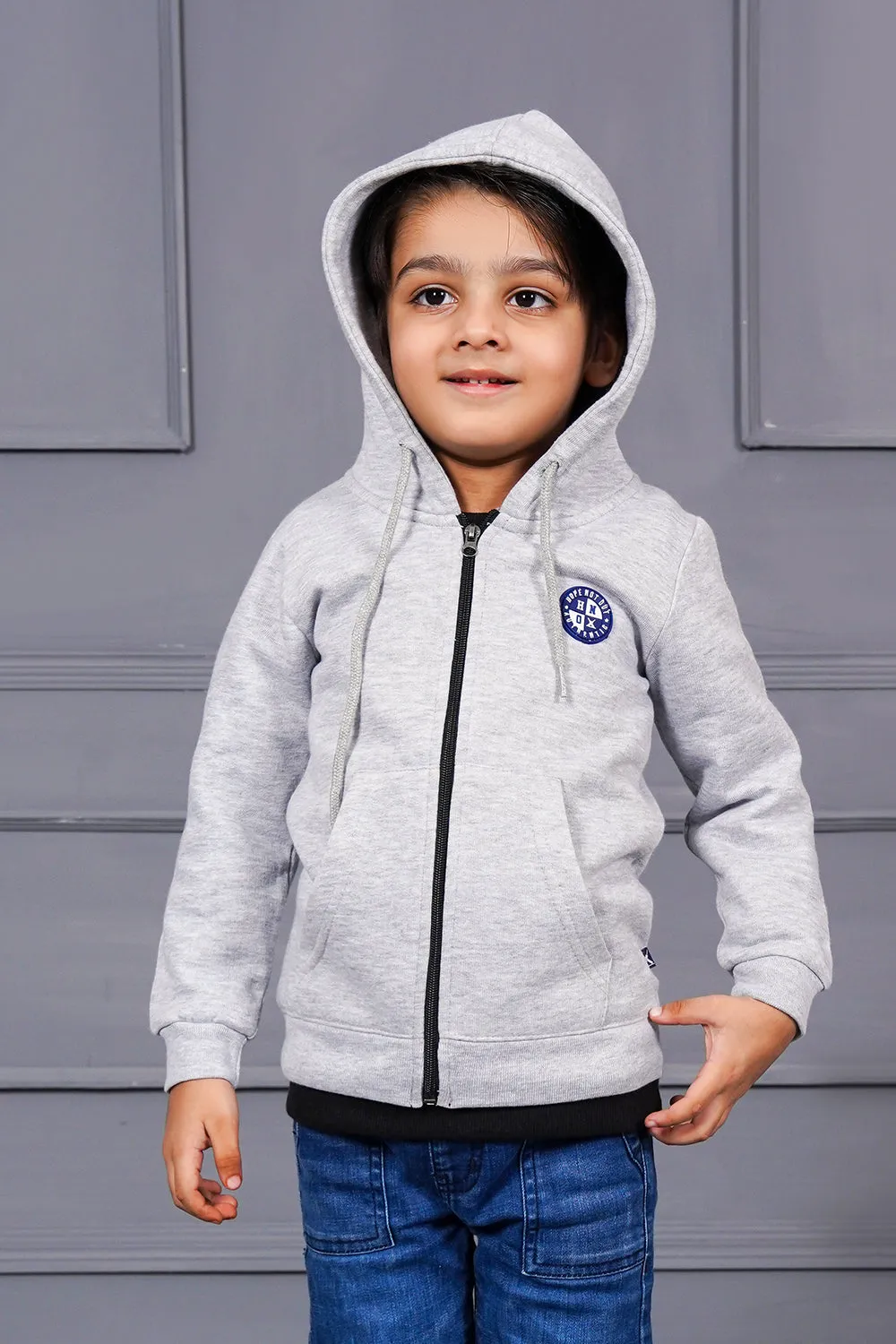 Boy'S Solid Grey Jumper Hoodie