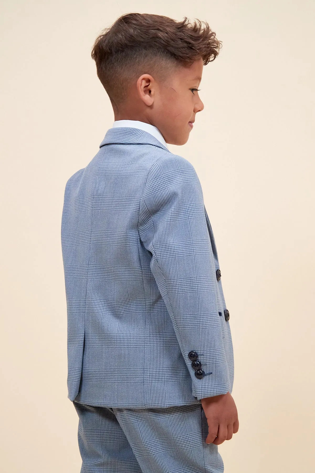 BROMLEY - Children's Sky Blue Check Print Three Piece Suit