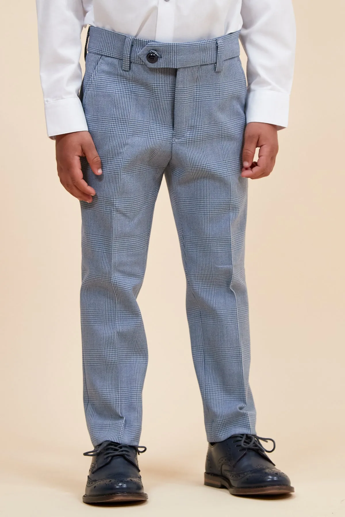 BROMLEY - Children's Sky Blue Check Print Three Piece Suit