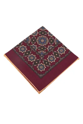 Burgundy Medallion Silk Wool Pocket Square