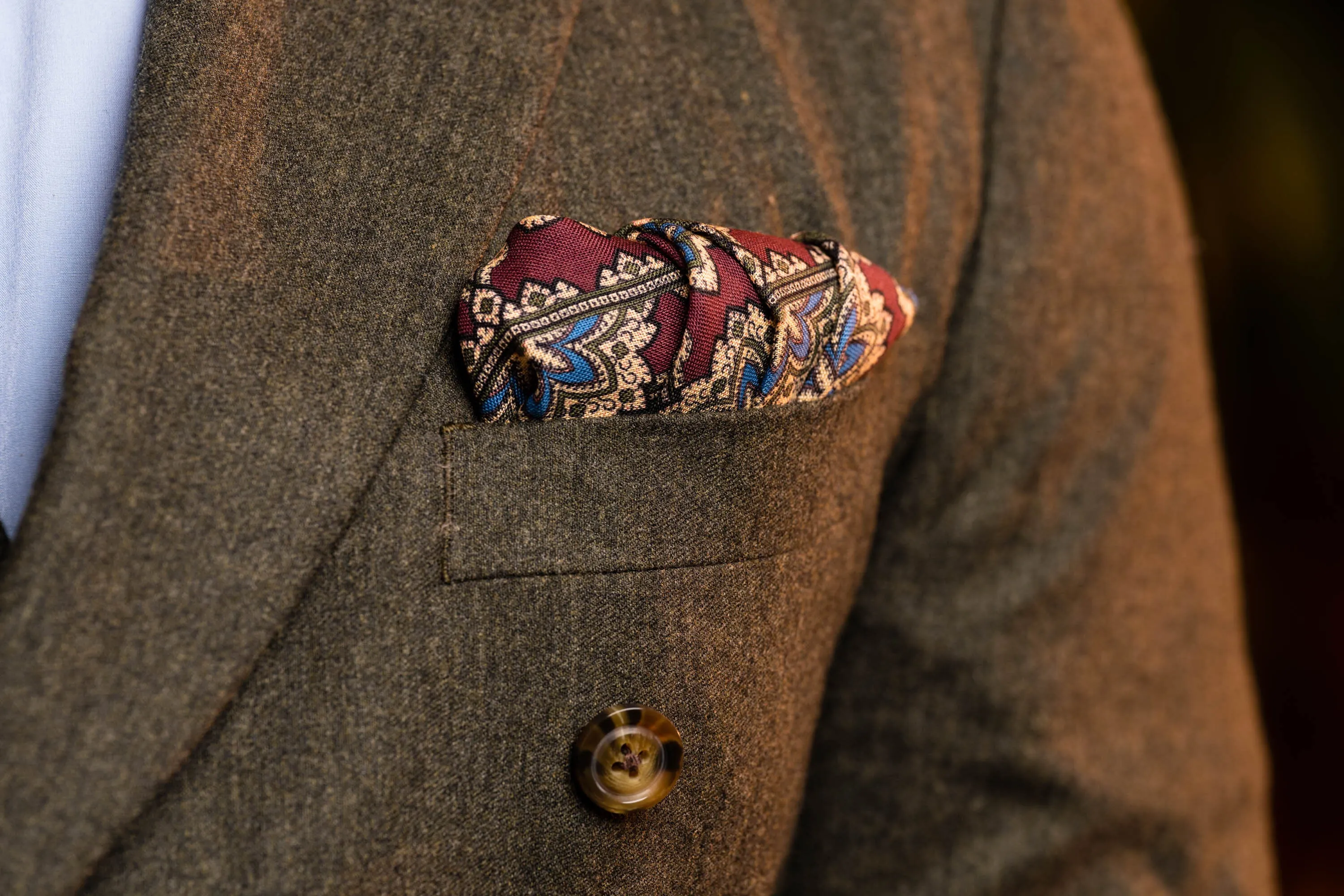 Burgundy Medallion Silk Wool Pocket Square