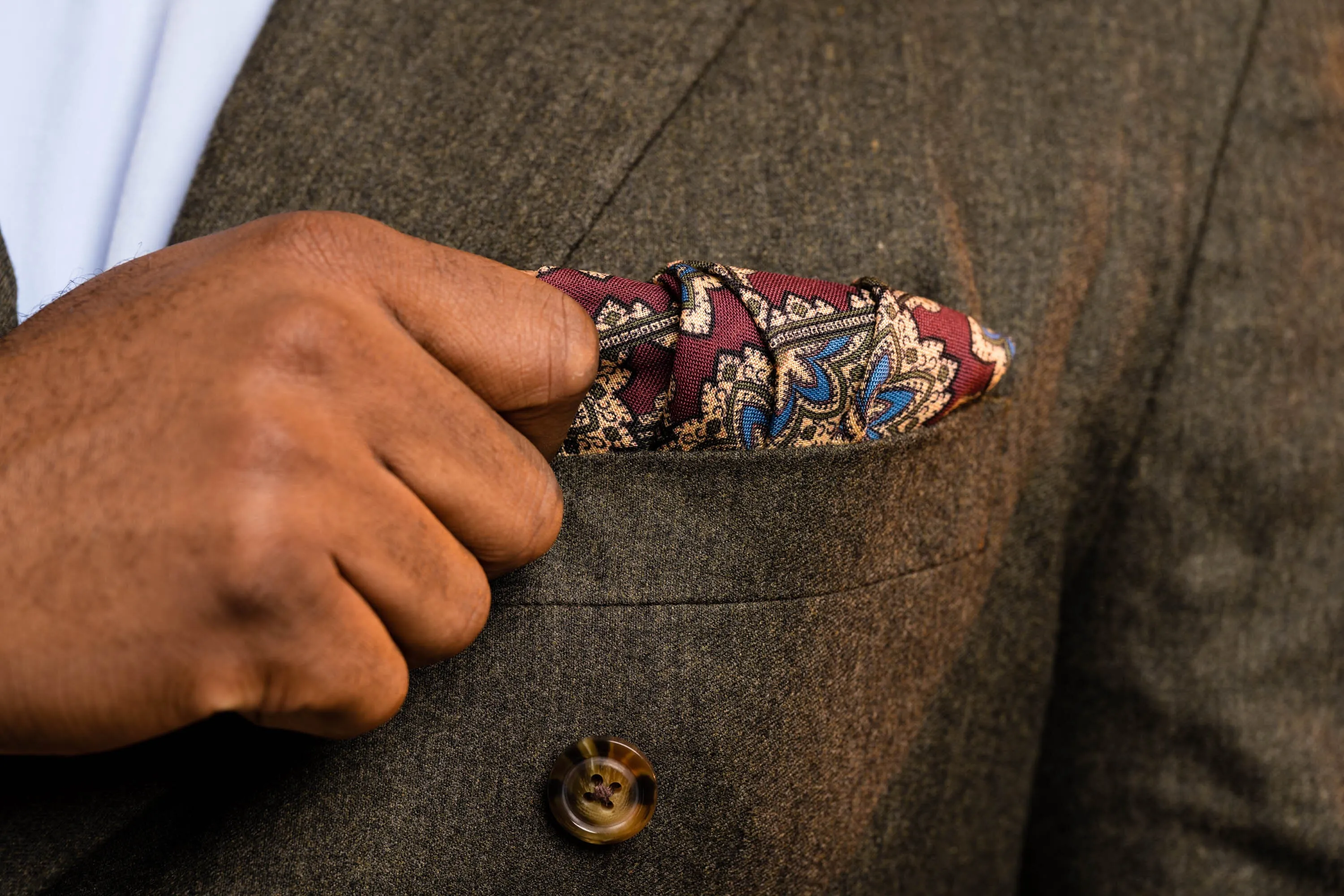 Burgundy Medallion Silk Wool Pocket Square