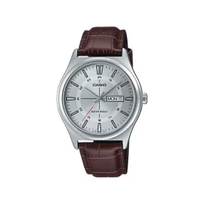 Casio Enticer Silver Dial Leather Strap Men's Watch| MTP-V006L-7CUDF