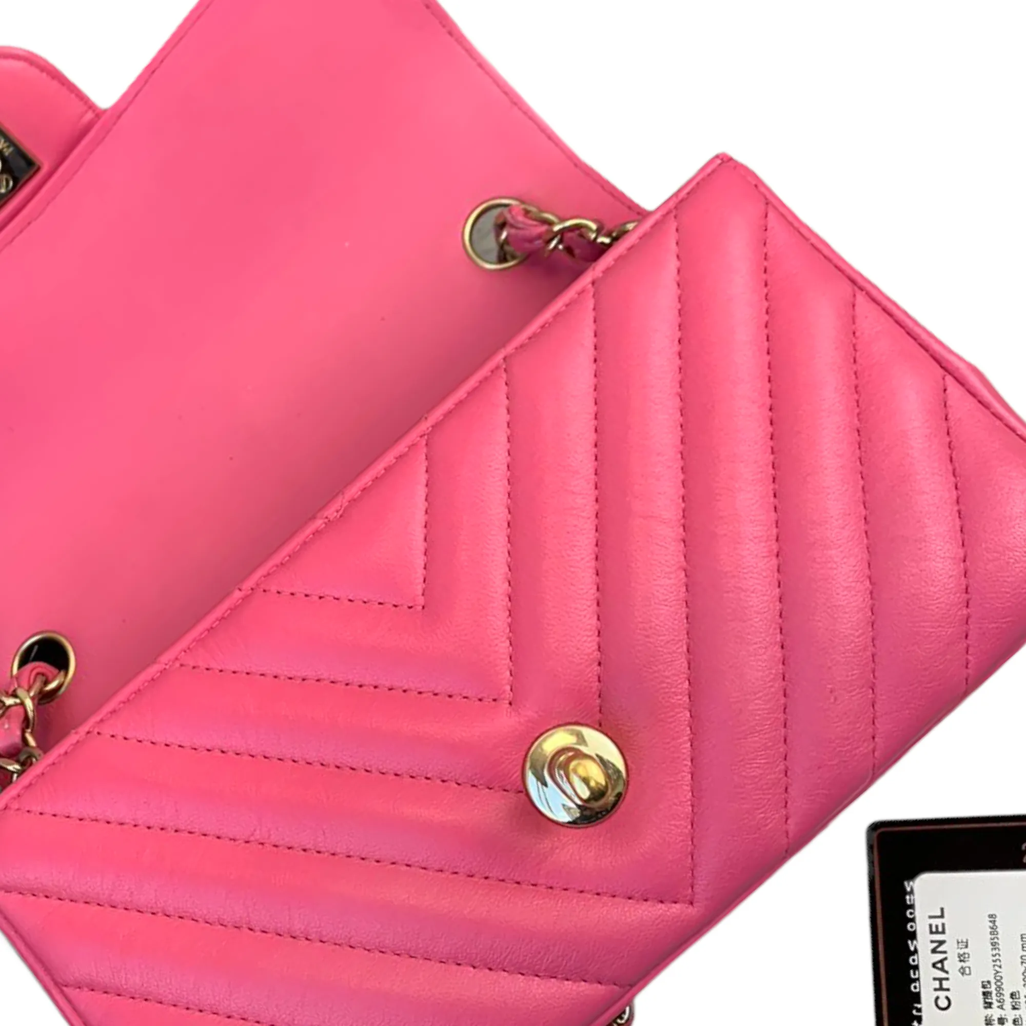 Classic Chevron Rectangle Flap Mini Lambskin Pink GHW