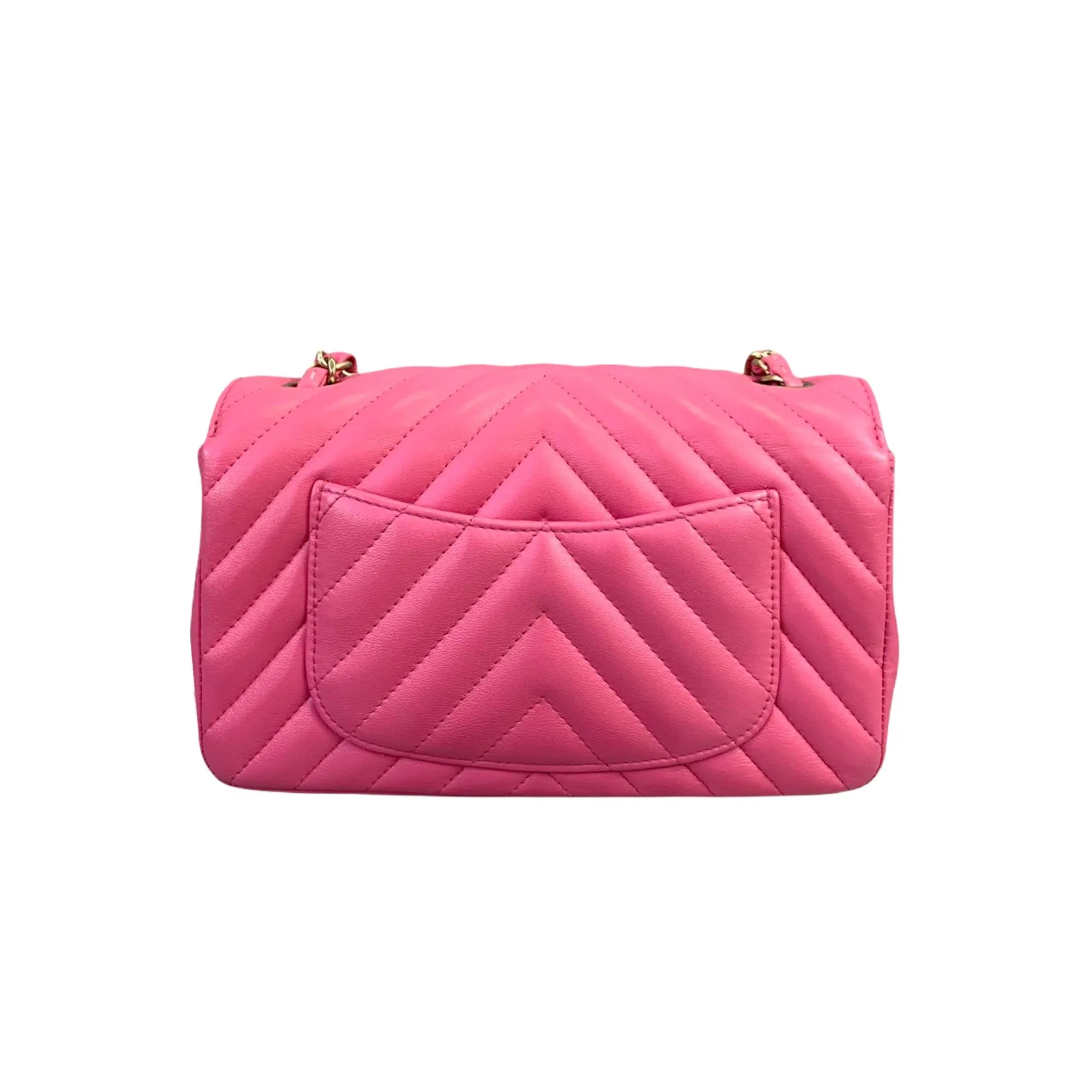 Classic Chevron Rectangle Flap Mini Lambskin Pink GHW