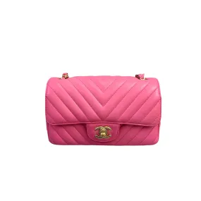 Classic Chevron Rectangle Flap Mini Lambskin Pink GHW