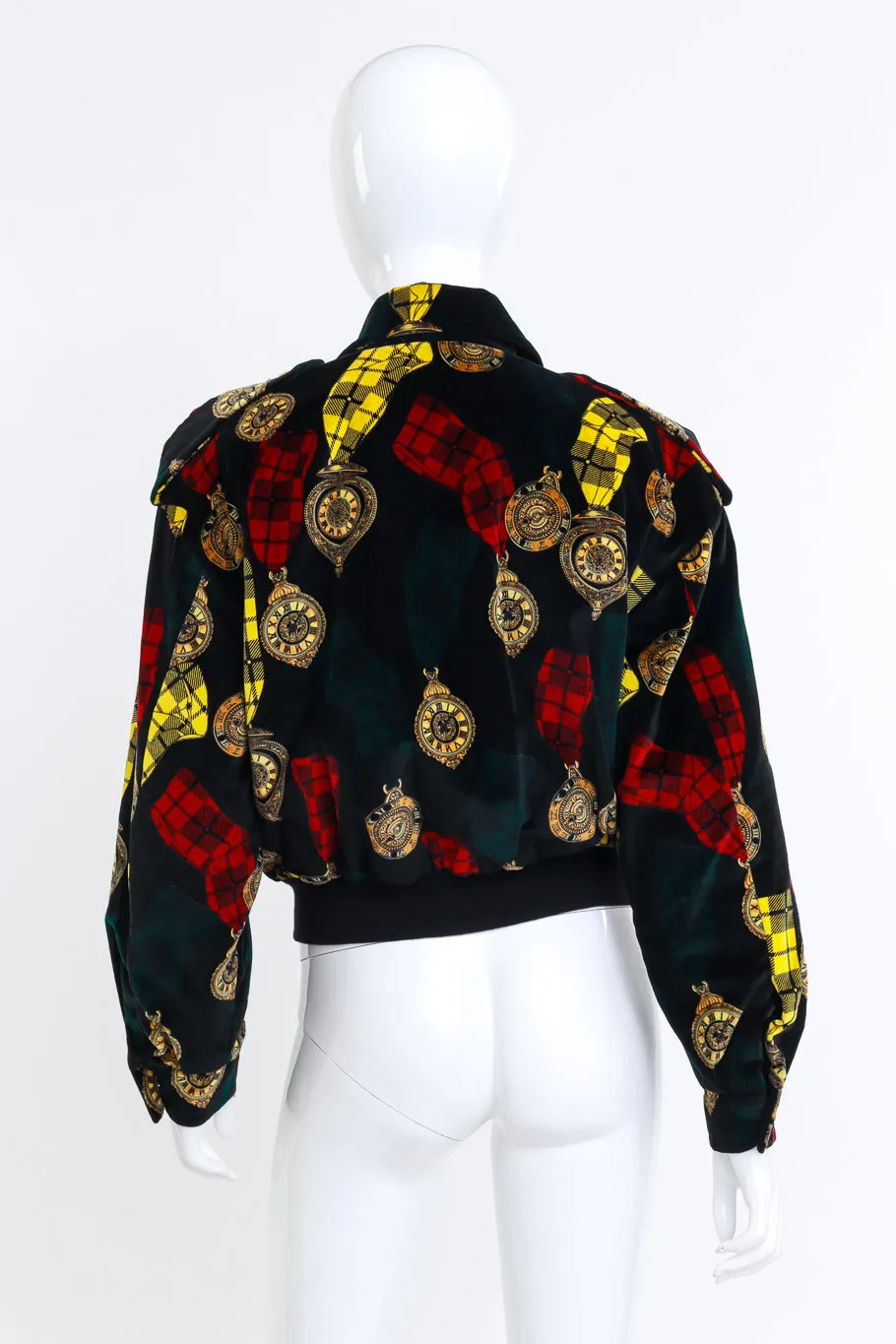 Clock Print Velvet Bomber Jacket