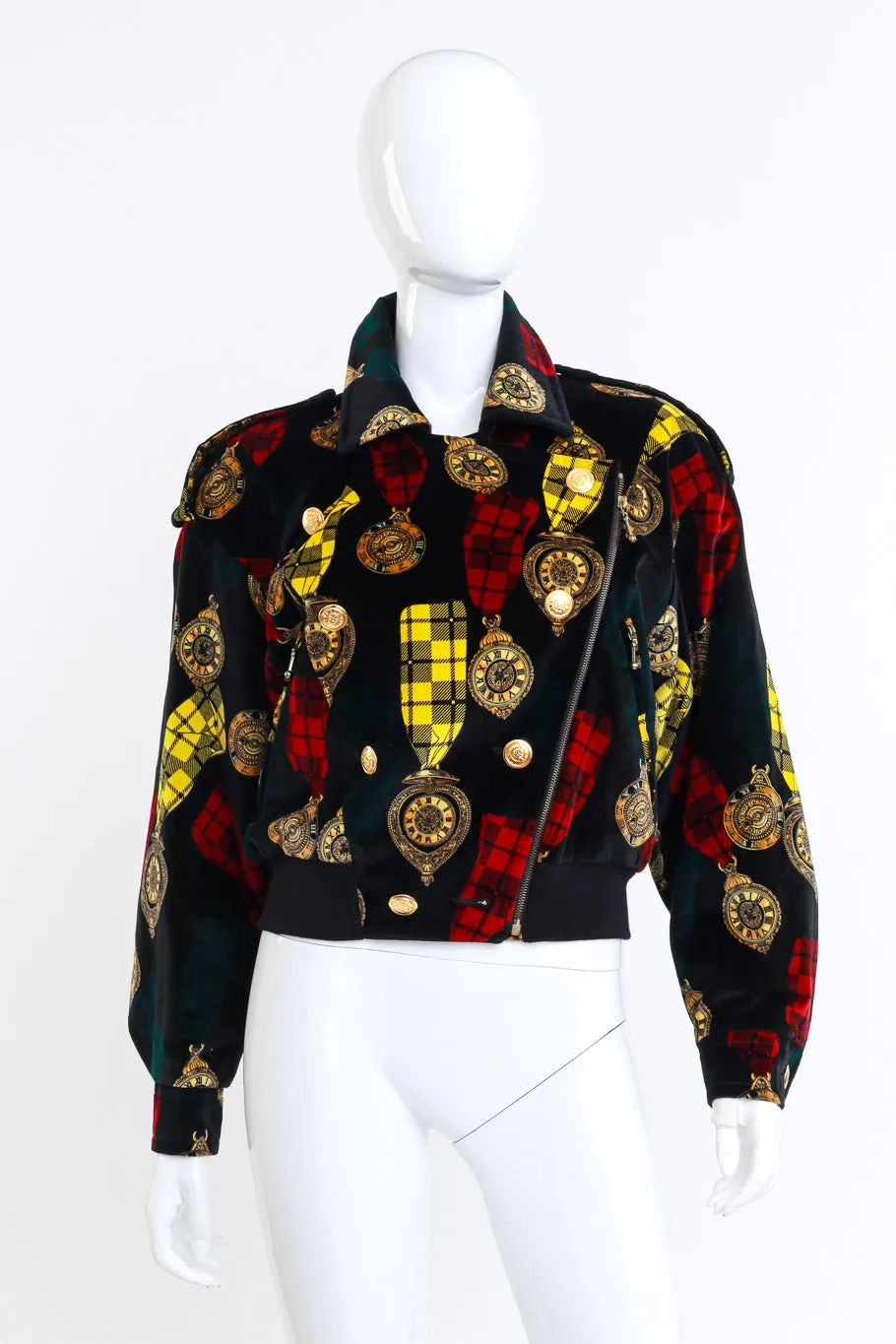 Clock Print Velvet Bomber Jacket