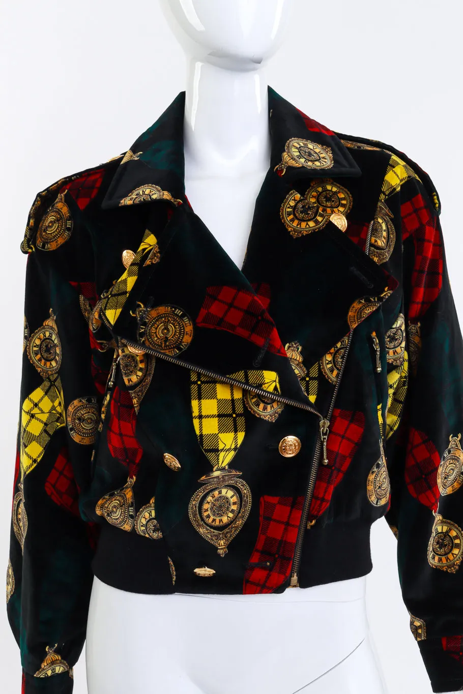 Clock Print Velvet Bomber Jacket