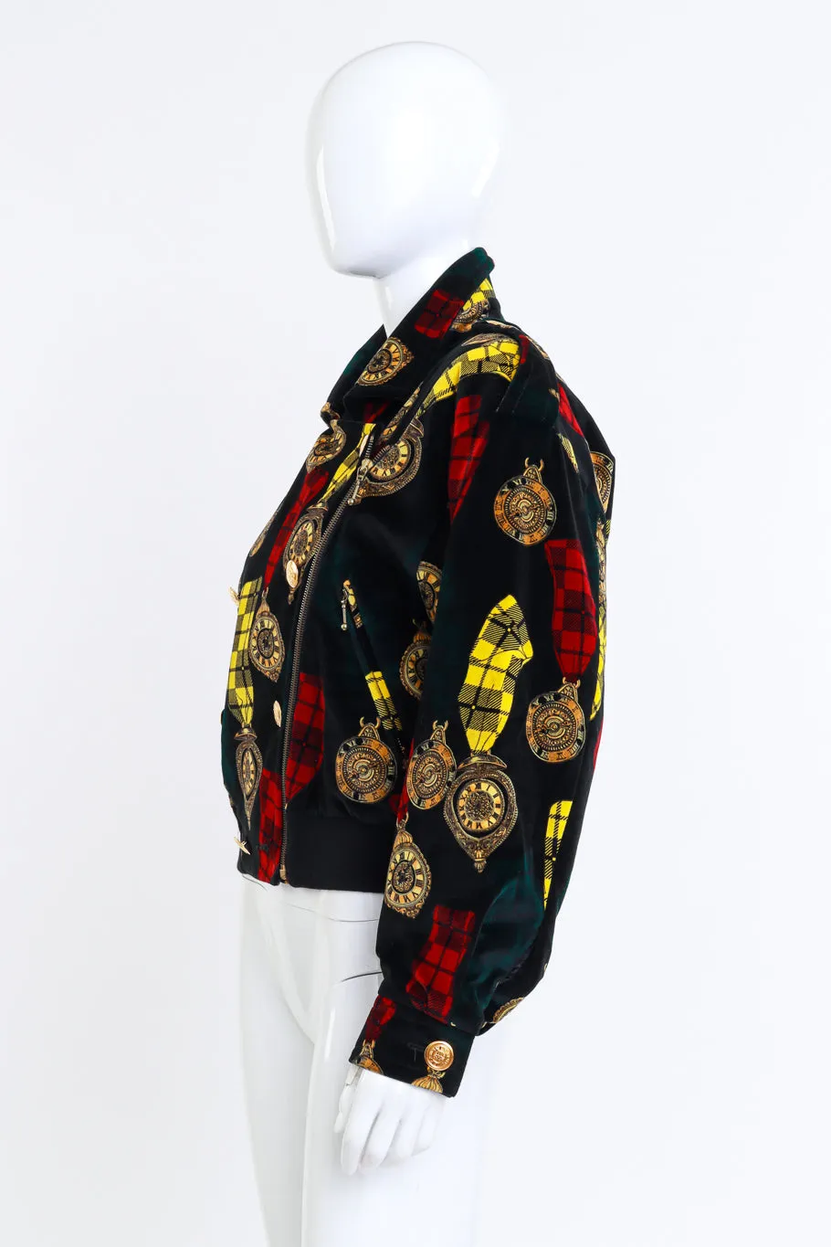 Clock Print Velvet Bomber Jacket