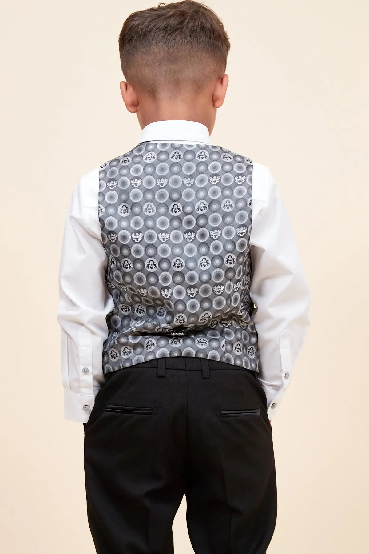 DALTON - Children's Black Tux Lapel Diamond Three Piece Suit