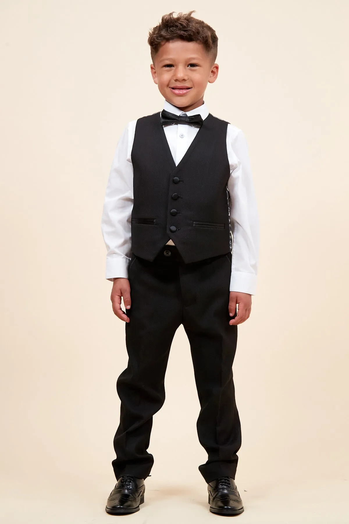 DALTON - Children's Black Tux Lapel Diamond Three Piece Suit