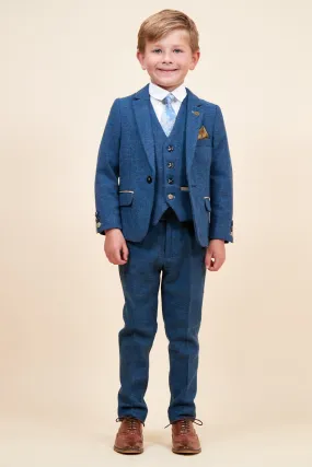 DION - Childrens Blue Tweed Check Three Piece Suit