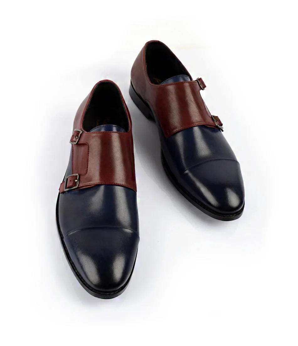 Double Monk Straps Cap toe - Blue & Burgundy