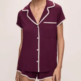 Eberjey Frida Whip Stitch Short PJ Set in Plum/Ivory PJ2018S