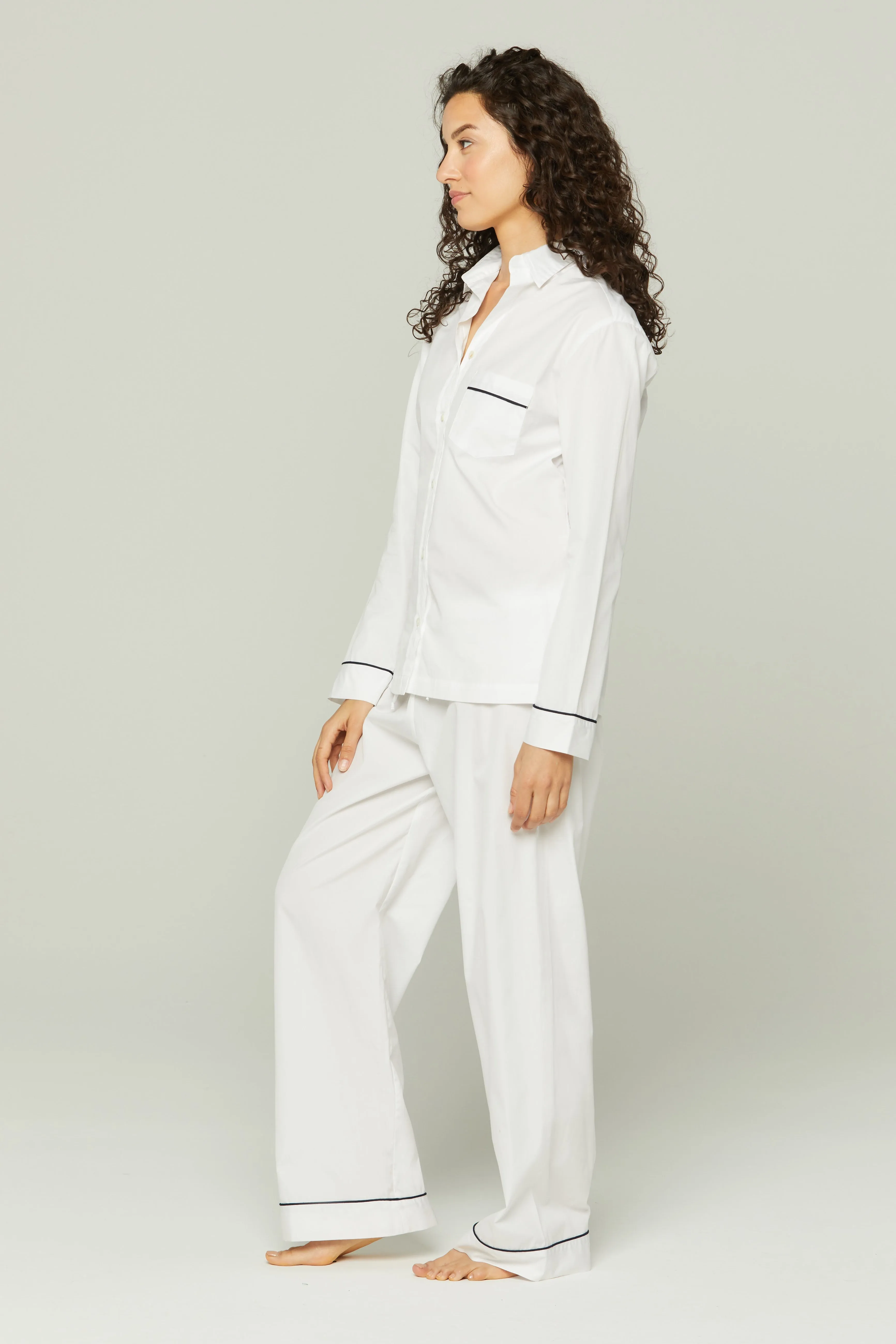 European Cotton Piped Pajama Set