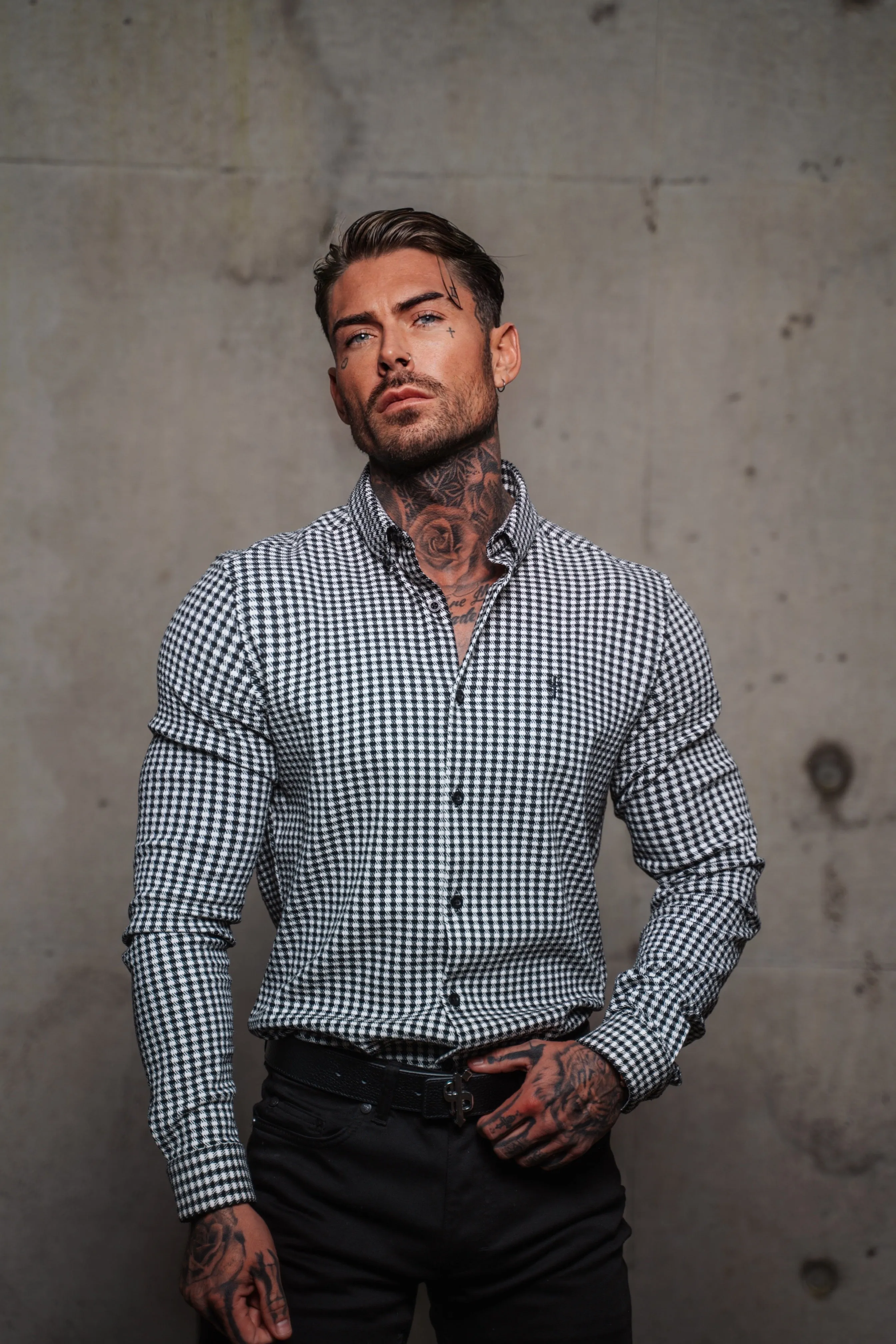 Father Sons Classic Black / White Woven Dogtooth Check Long Sleeve with Button Down Collar - FS987