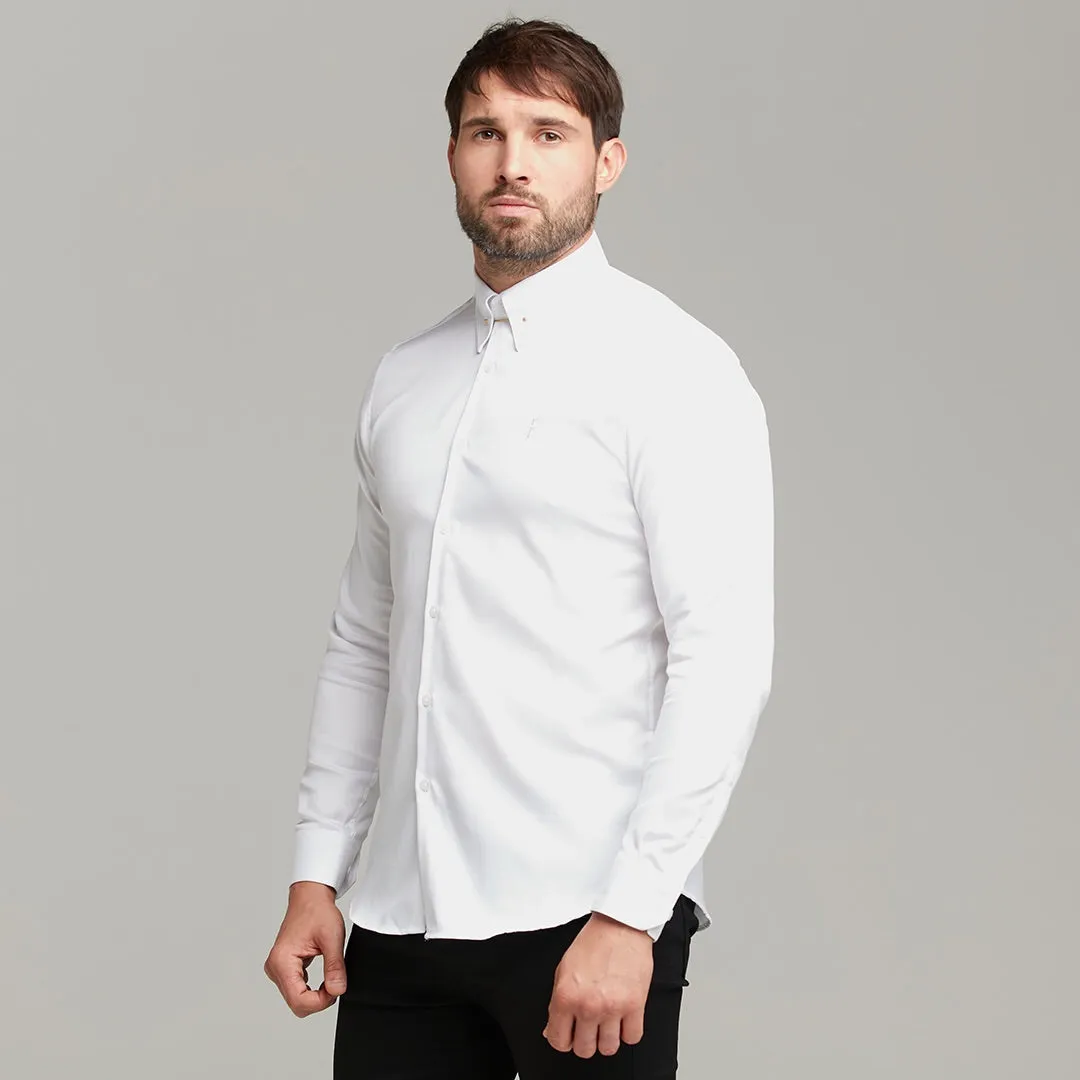 Father Sons Classic White Regular Stretch Shirt with Gold Pin Collar and White Embroidery - FS593