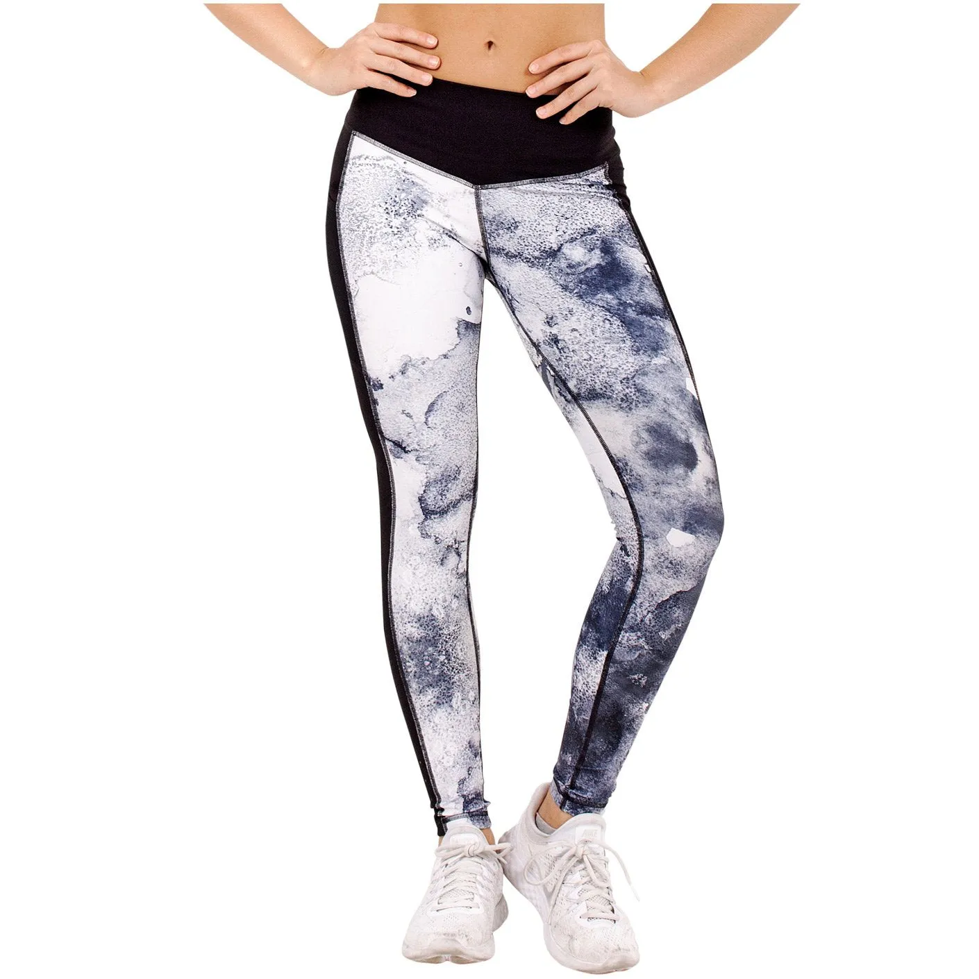 FLEXMEE 946071 | Marble Sublimated Mid Rise Sports Leggings With Pockets | Microfiber