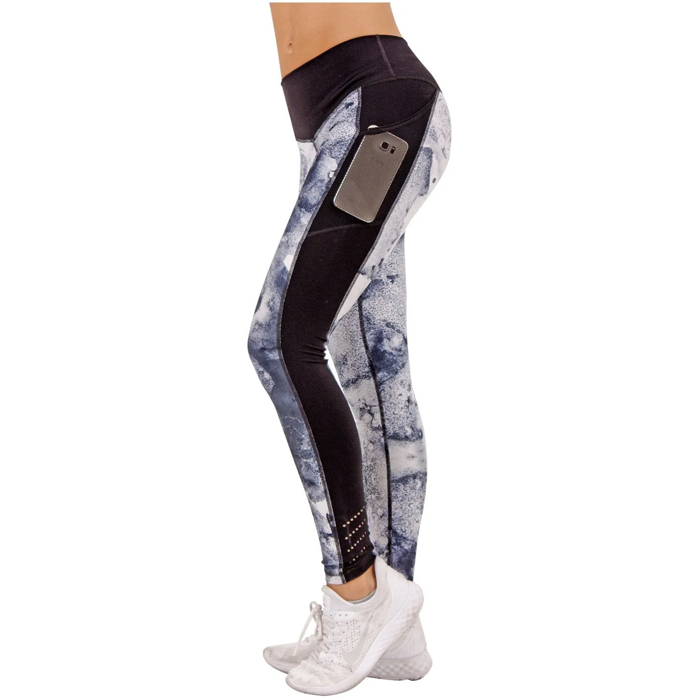 FLEXMEE 946071 | Marble Sublimated Mid Rise Sports Leggings With Pockets | Microfiber