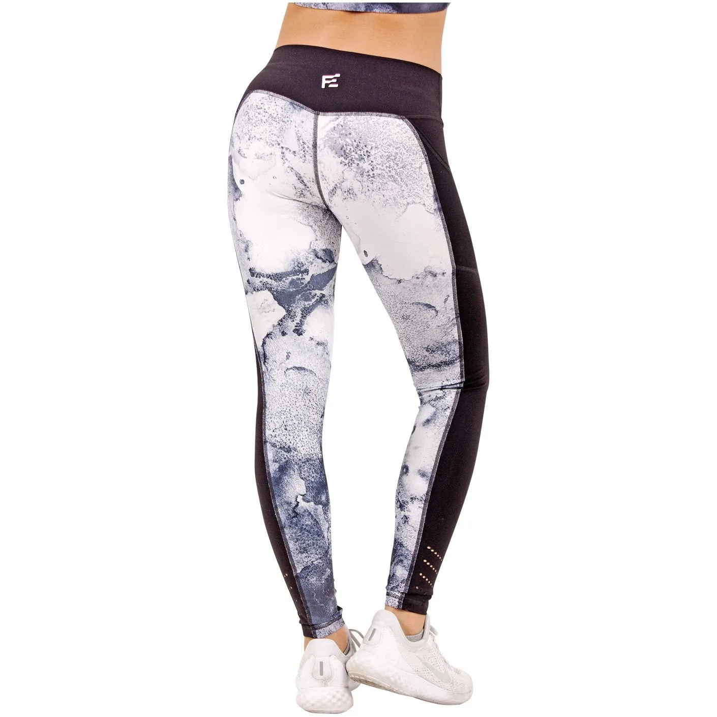 FLEXMEE 946071 | Marble Sublimated Mid Rise Sports Leggings With Pockets | Microfiber