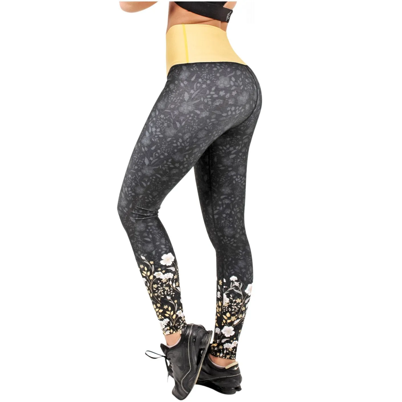 FLEXMEE 946077 | Luxury Golden Sublimated Mid Rise Sports Leggings | Microfiber