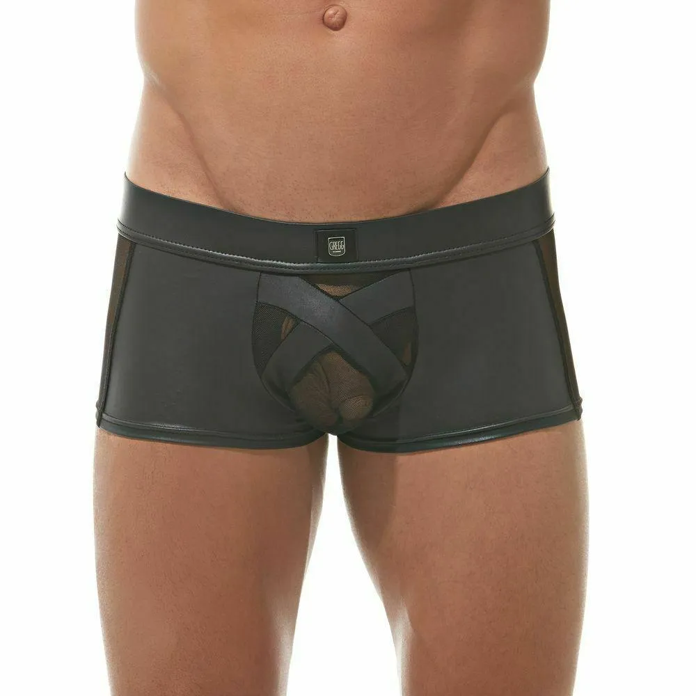 Gregg Homme Boxer Black-X Mesh Pleather Leather-Look Black 162605 96