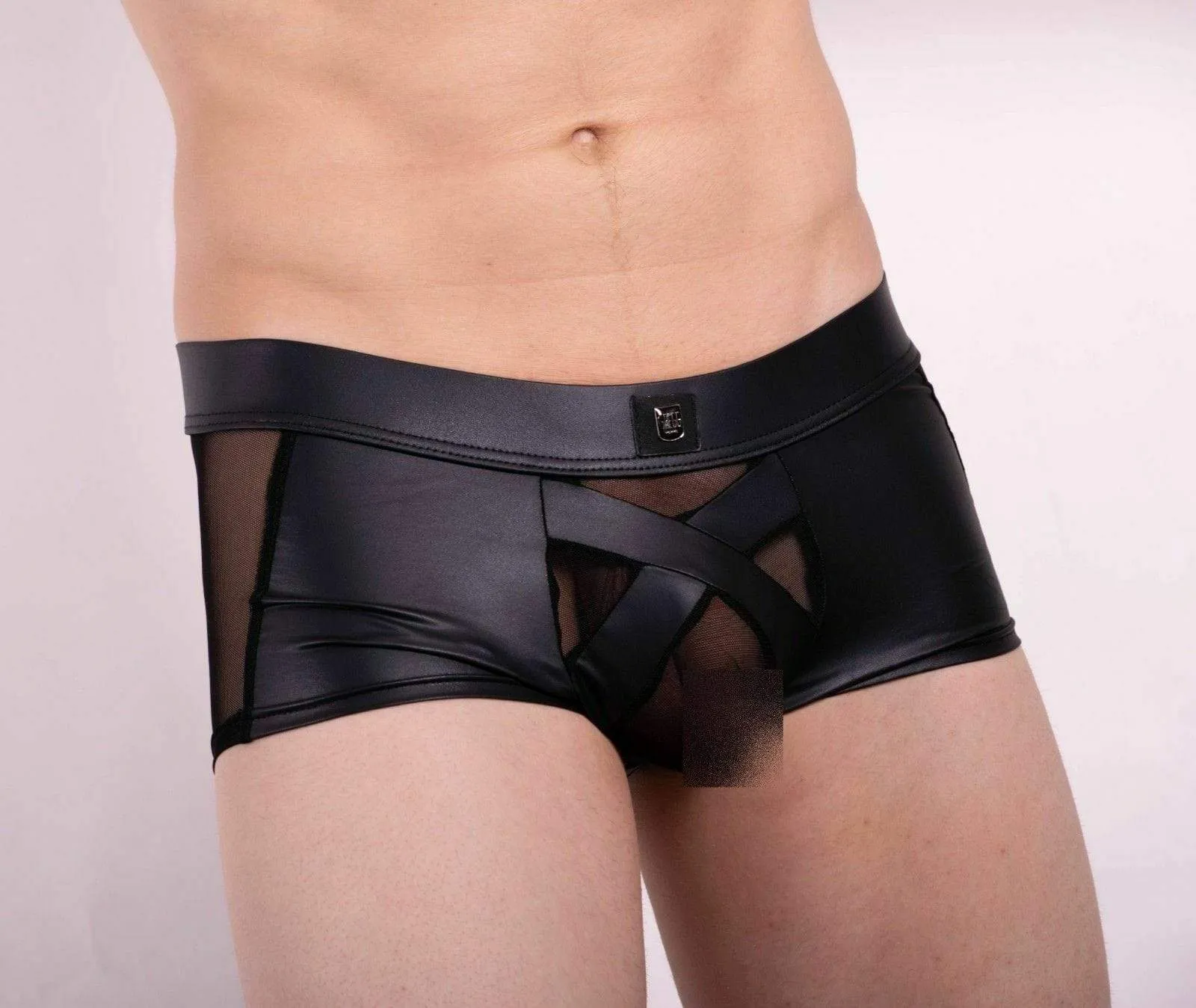 Gregg Homme Boxer Black-X Mesh Pleather Leather-Look Black 162605 96